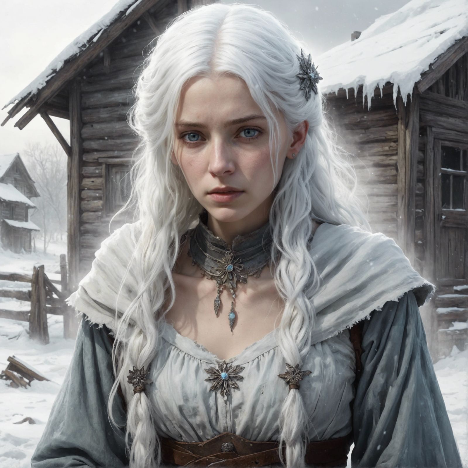 Frightened Woman in Ghost Town: Digital Art Portrait