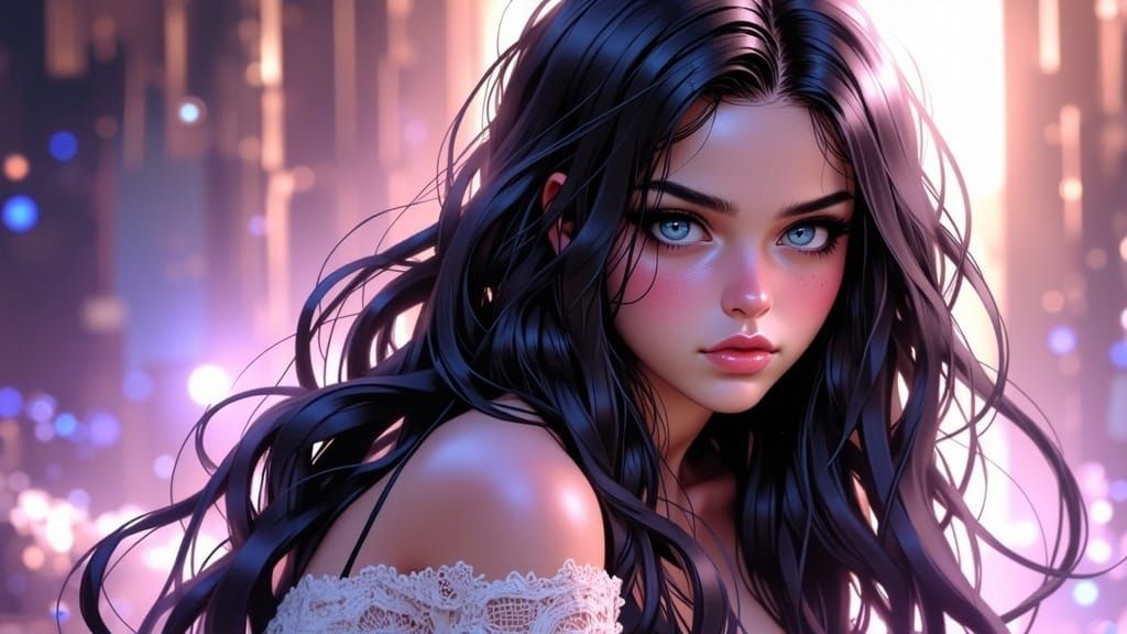 Elegant Woman Portrait in Anime-Inspired 3D Art