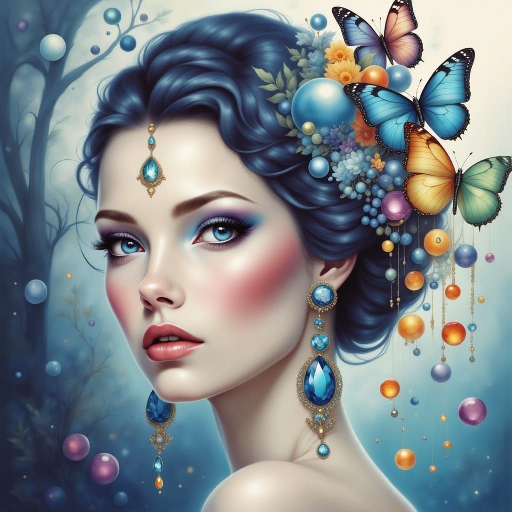 Bejeweled Hair Comb in Ink Splash Art Style