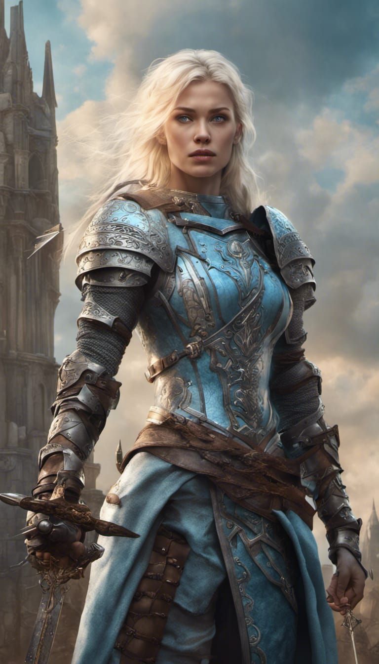 Medieval Warrior Woman with Sword and Shield