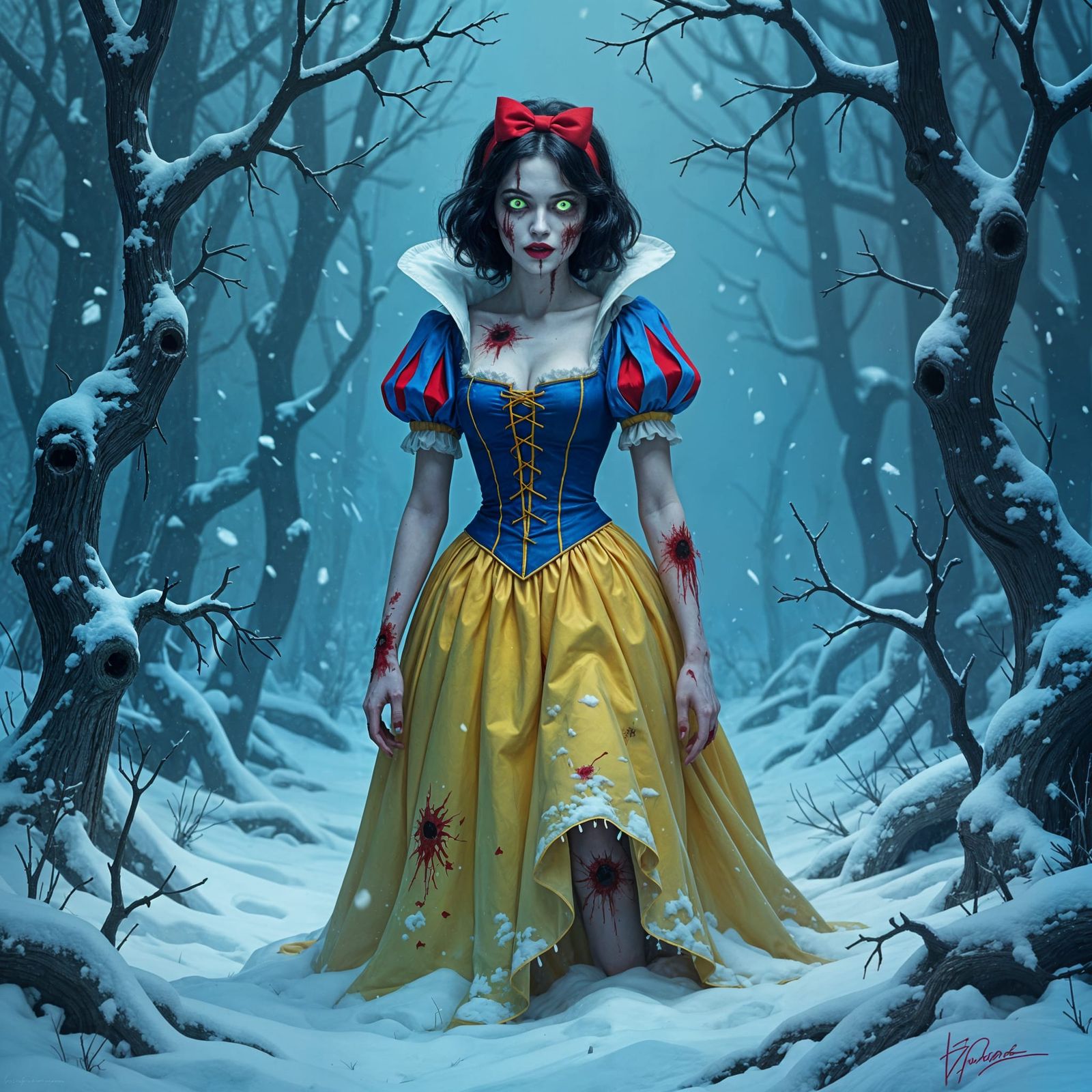Zombie Snow White in a Dark Forest
