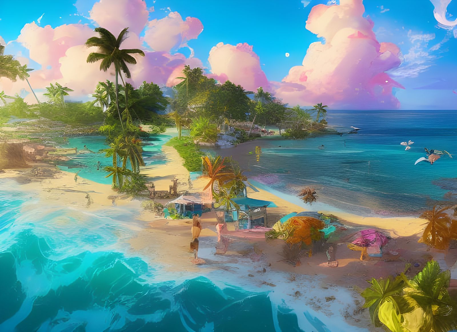Tropical Island Beach Digital Illustration in 8K