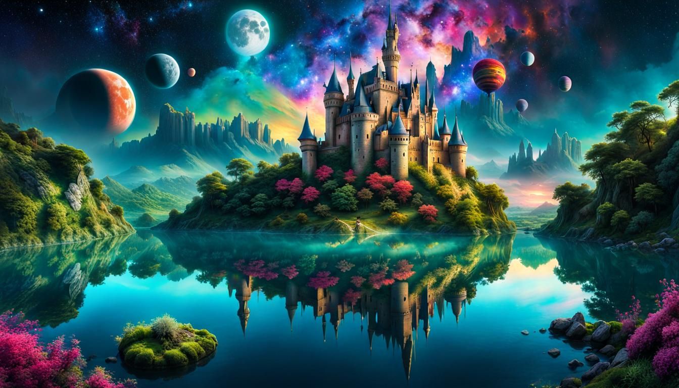 Fantasy landscape and castle in a Secluded Lagoon