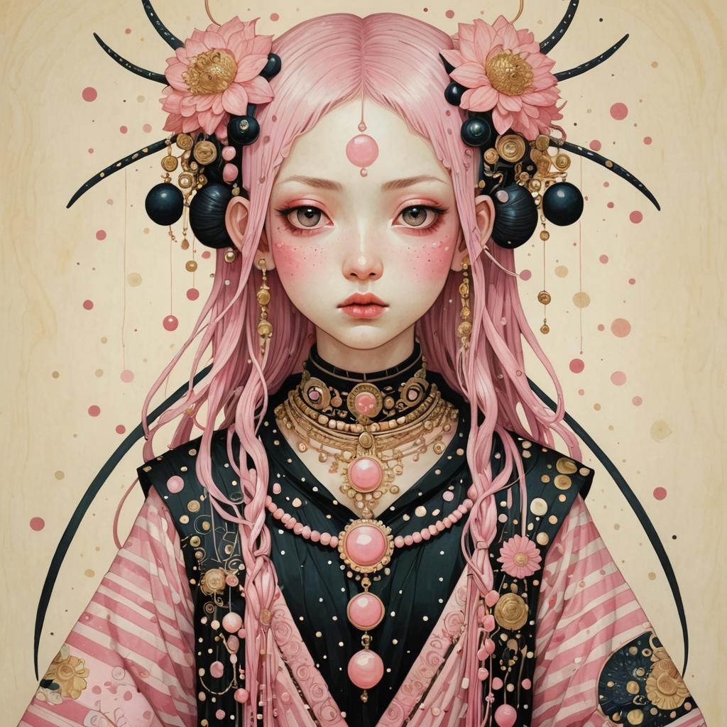 Pink Digital Art with Ornaments and Stripes