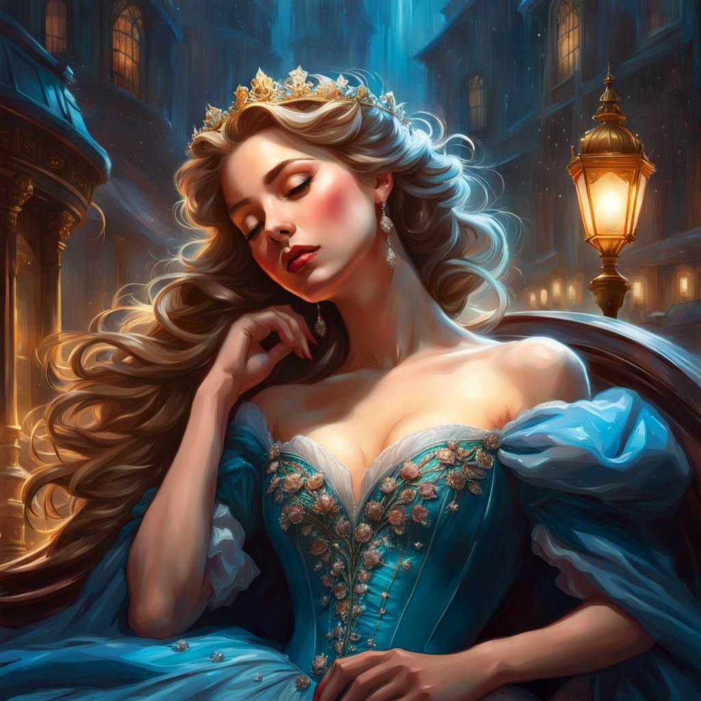 Sleeping Beauty Portrait in Rainy Night