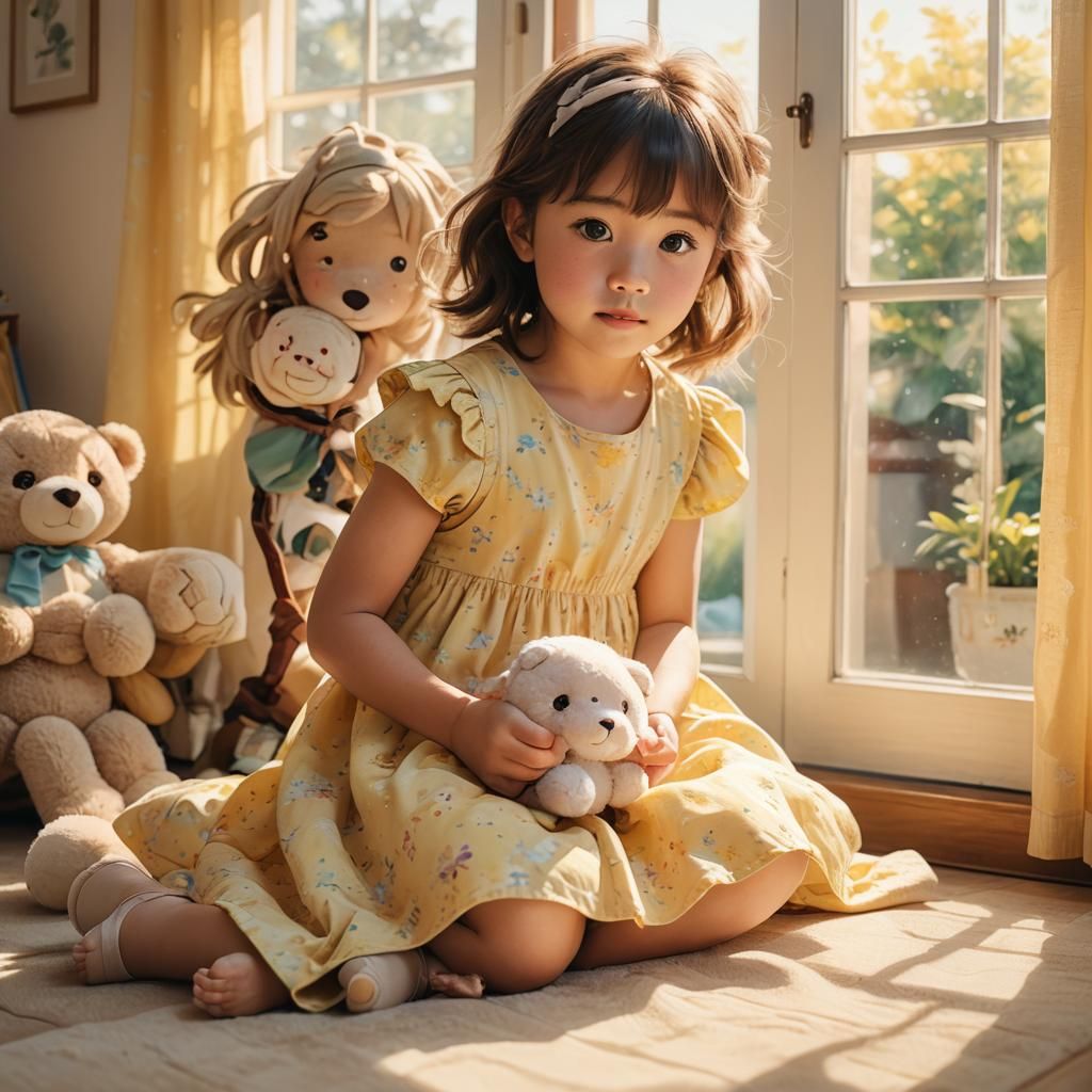 Anime Portrait of Girl Playing with Toy