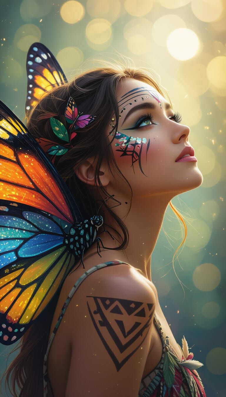 Butterfly Woman Emerging in Enchanted Forest