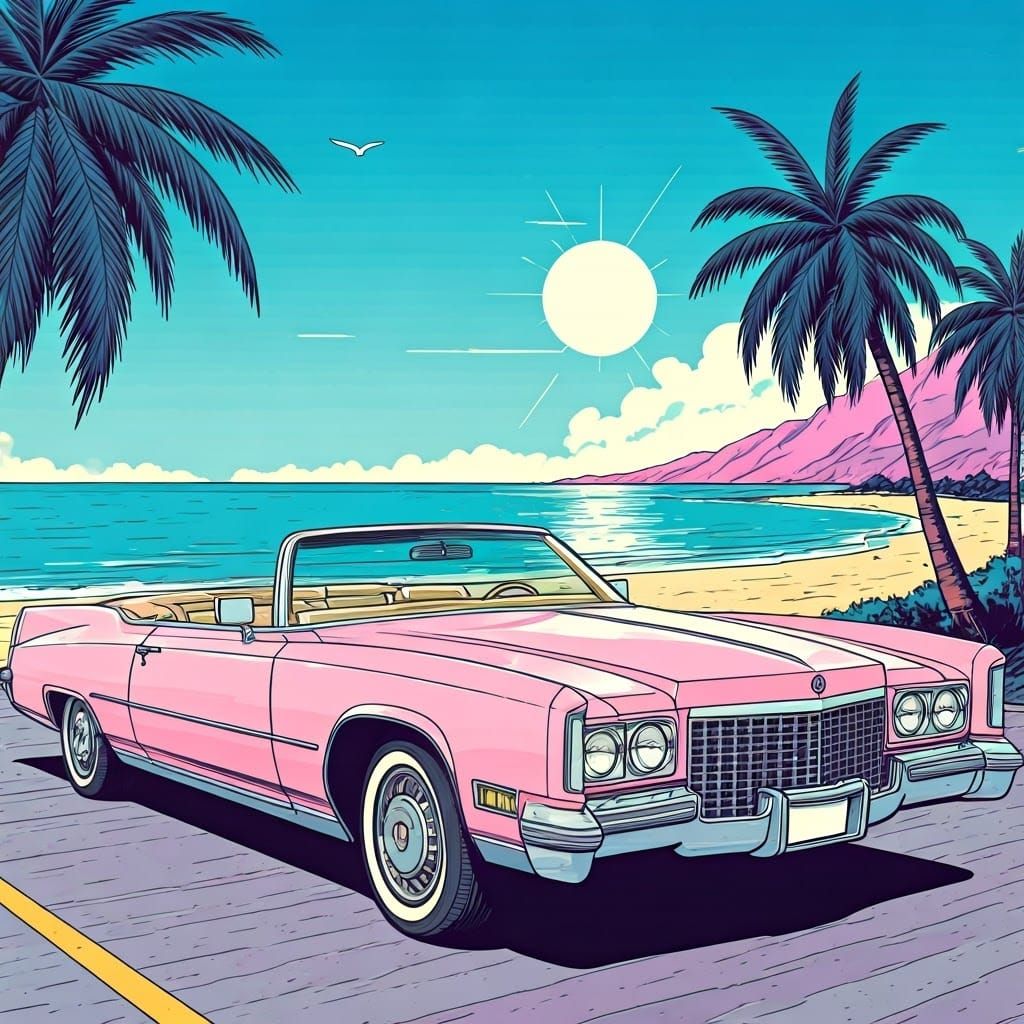 Vaporwave Cadillac Eldorado in Pastel Paradise