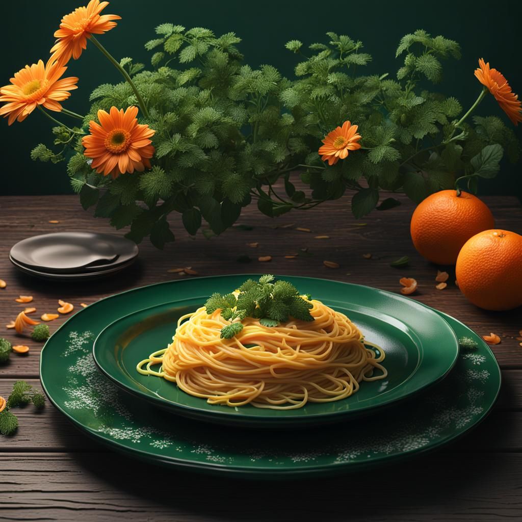 Spaghetti with Orange Sauce, Matte Painting