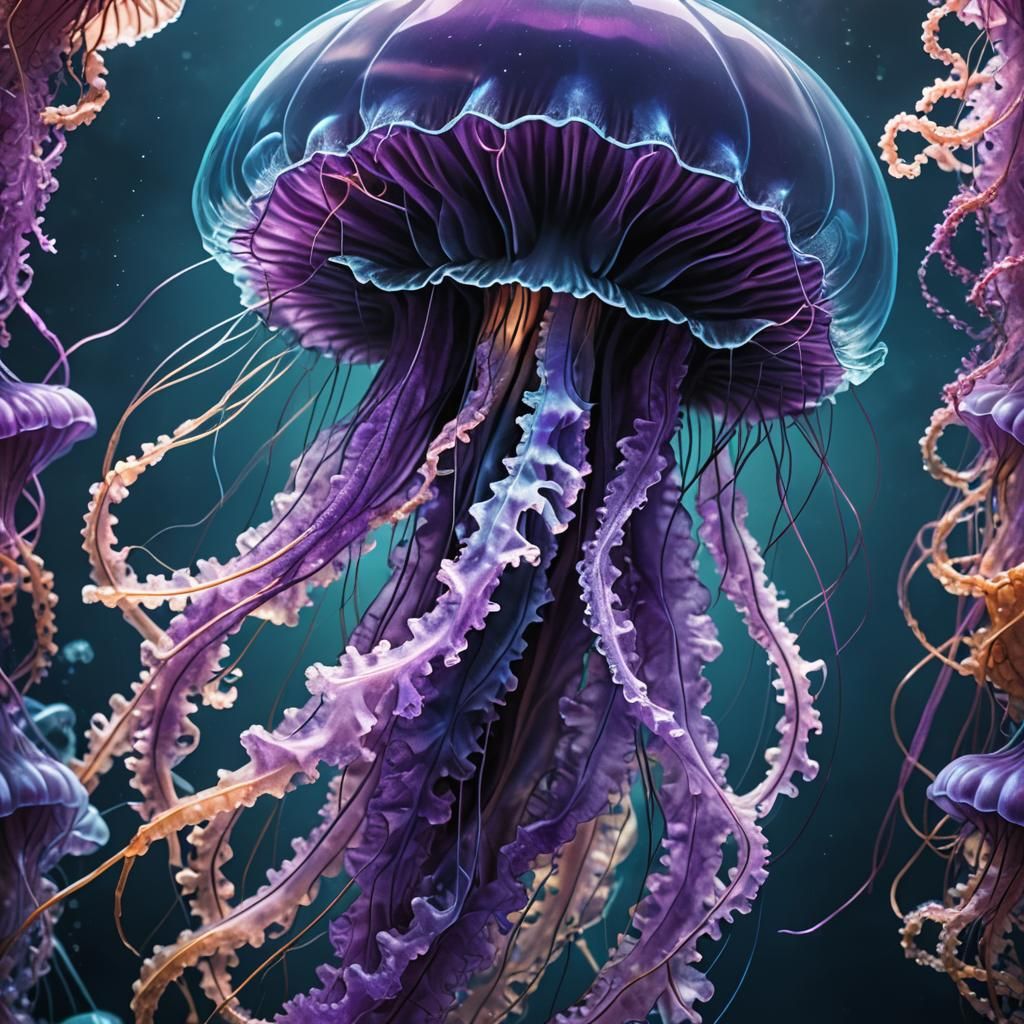 Blue and Purple Jellyfish in HDR