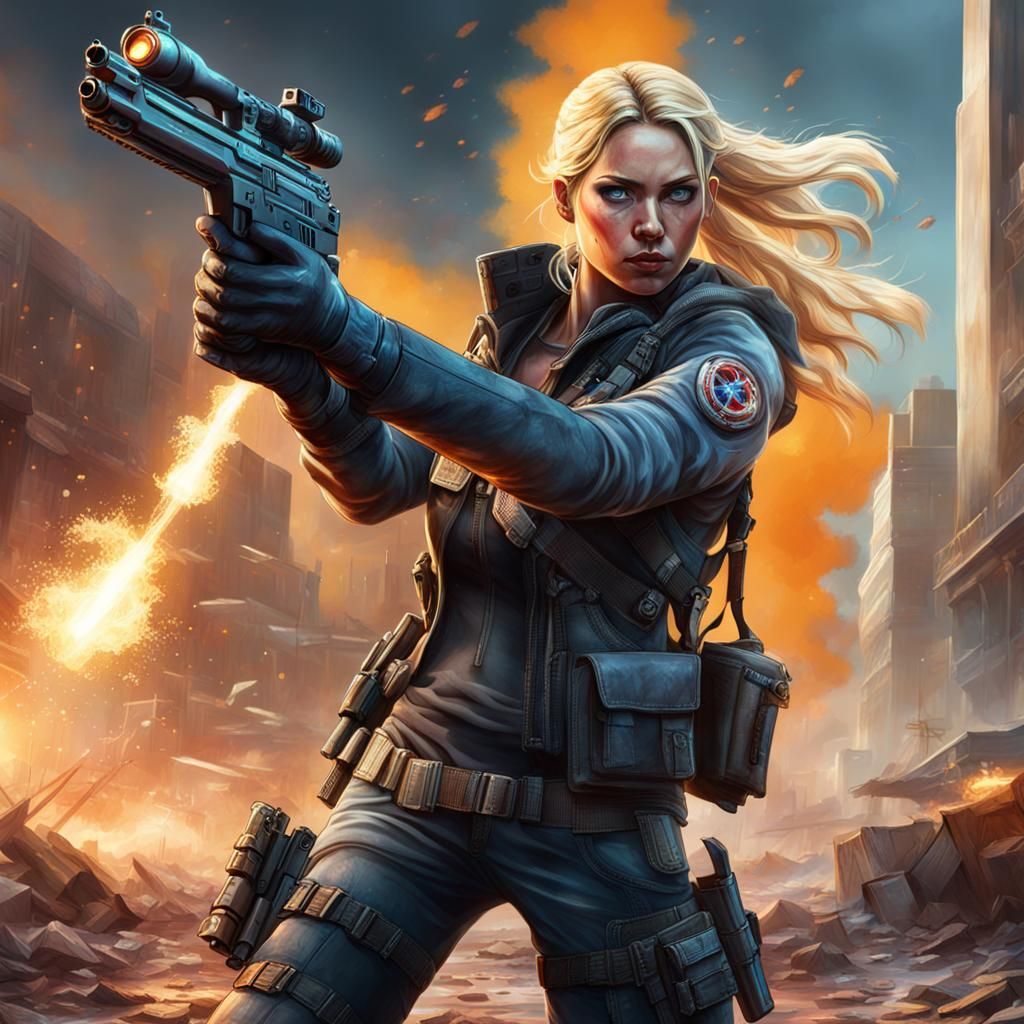 Apocalypse Survivor Heroine with Gun in Splash Art