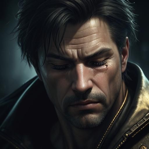 Hyperrealistic Man Crying in the Dark: Concept Art