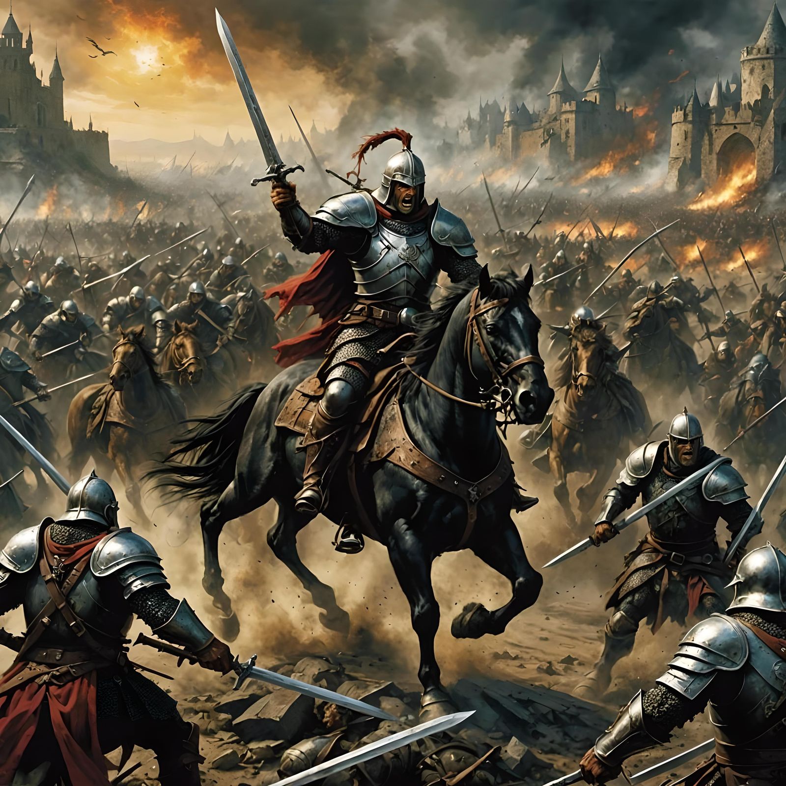 Epic Battle: Cavalry vs Orcs in Comic Book Style