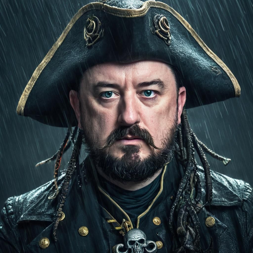 Dark Fantasy Pirate Captain in Stormy Weather