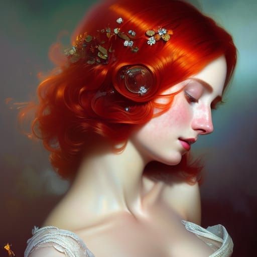 Beautiful Redhead Portrait in Hyperdetailed Splash Art