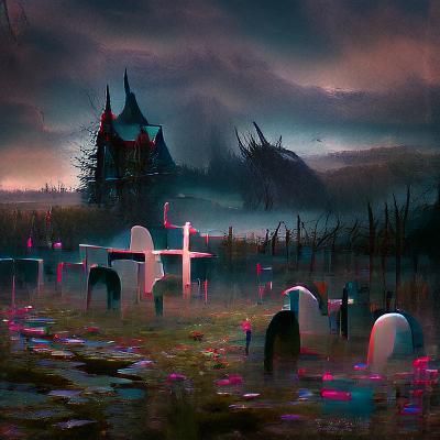 Sinister Graveyard Scene in Fantasy Art Style