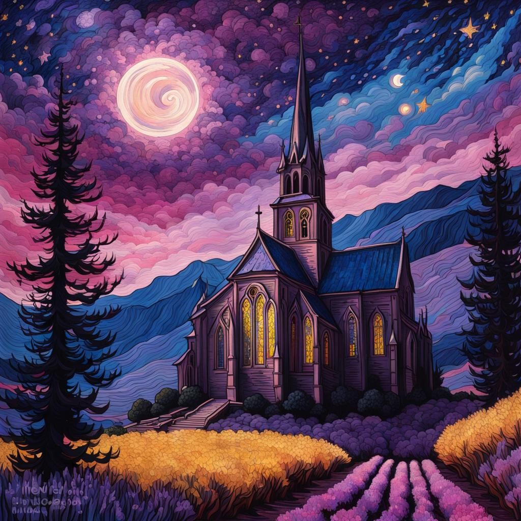 Cyberpunk Starry Night Digital Illustration