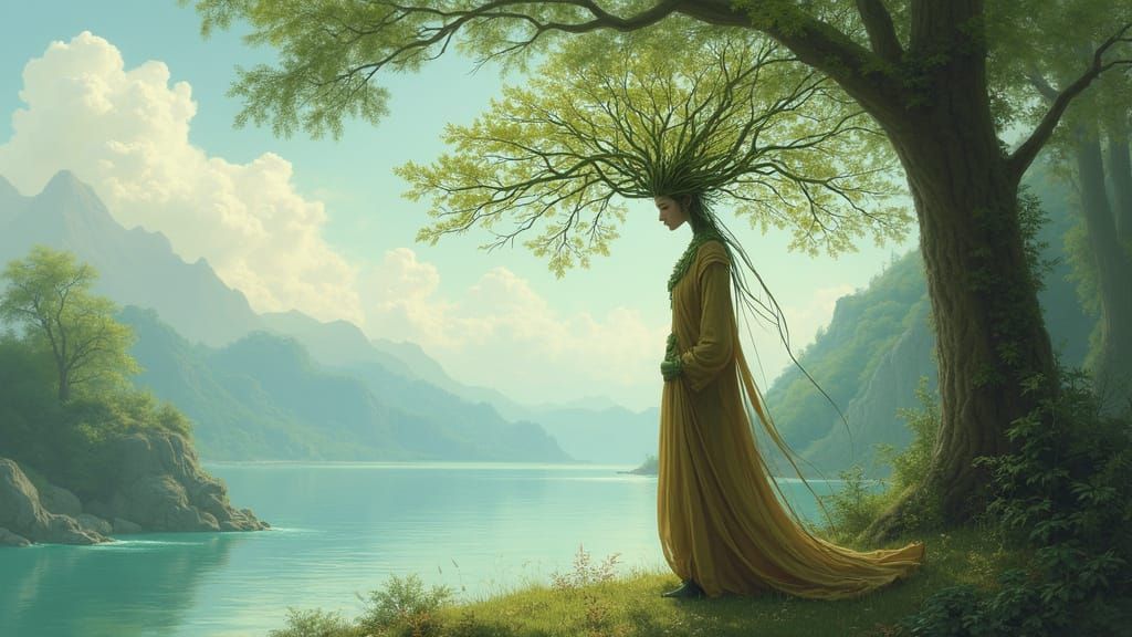 Leafy God in Serene Forest, Miyazaki-esque Style