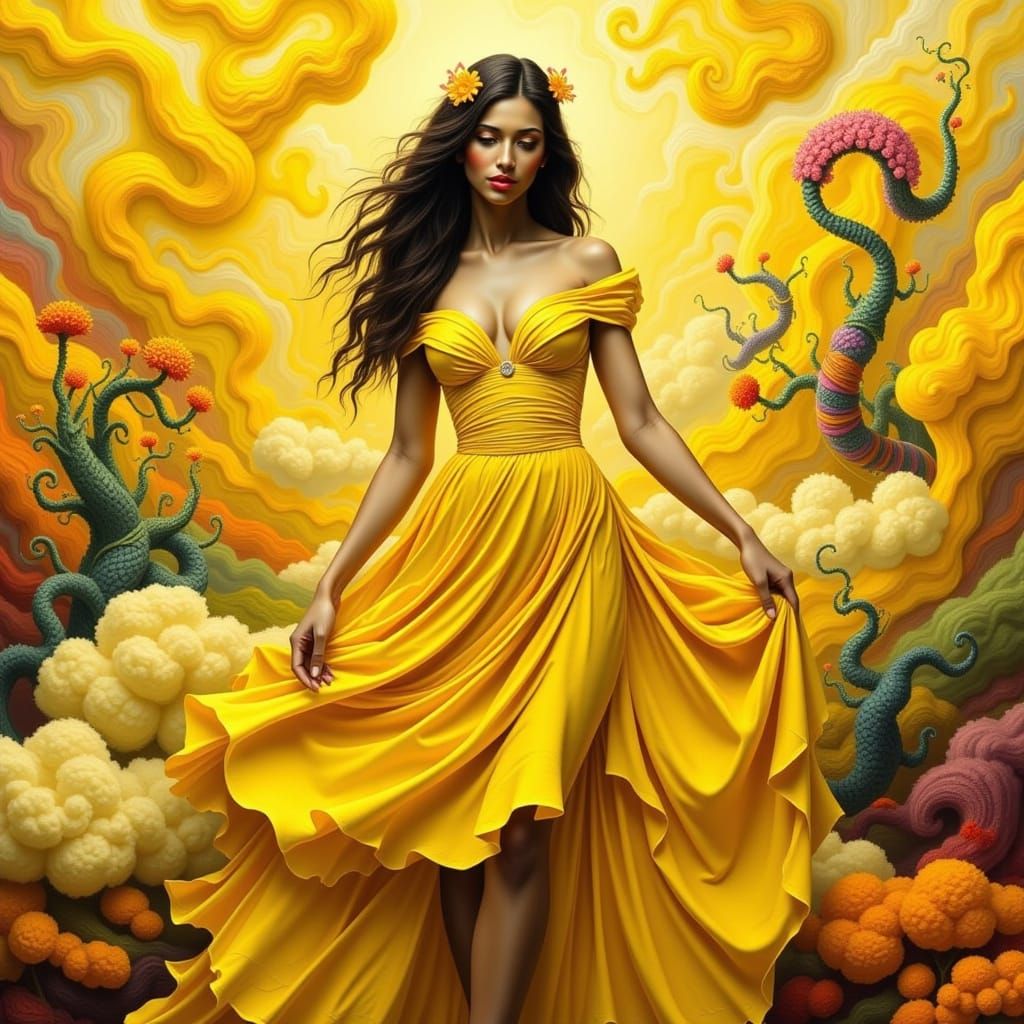 Surreal Yellow Beauty in Impasto Style