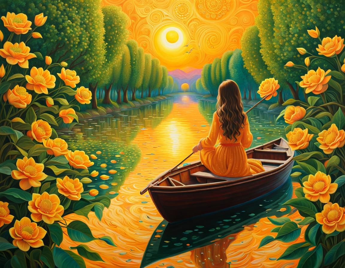 Boat on River with Kaleidoscope Eyes