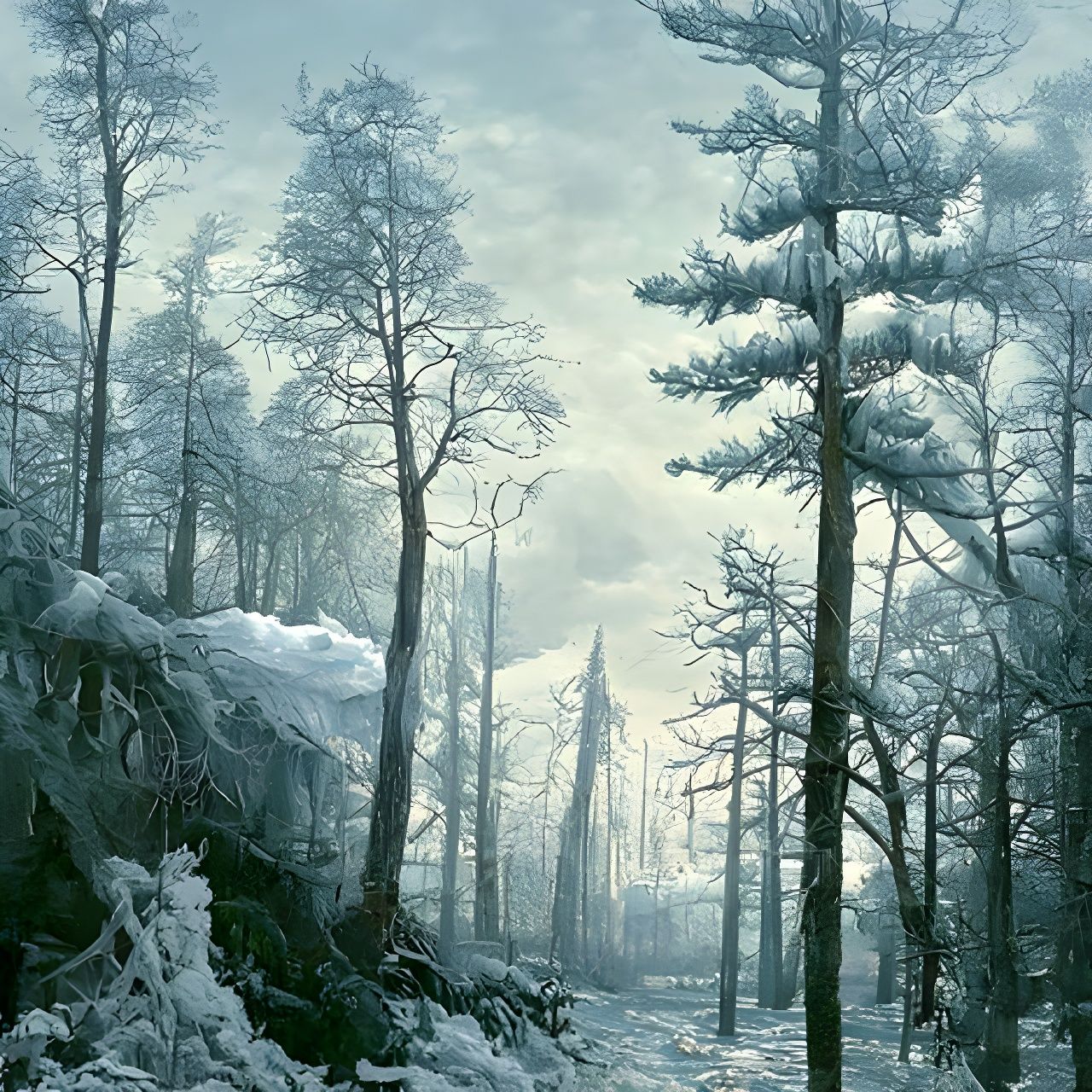 Winter Forest Scene Inspired by Romantic Masters