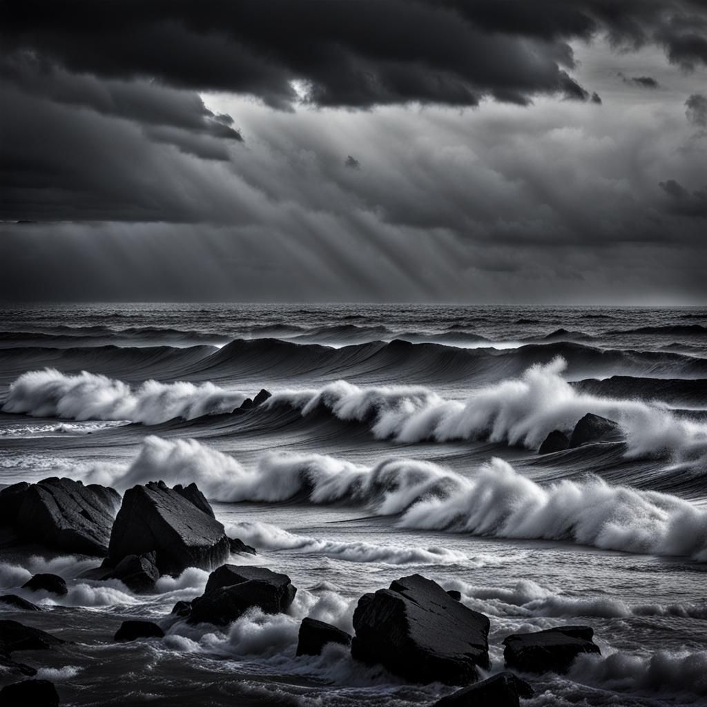Stormy Gray Sea Under Overcast Sky