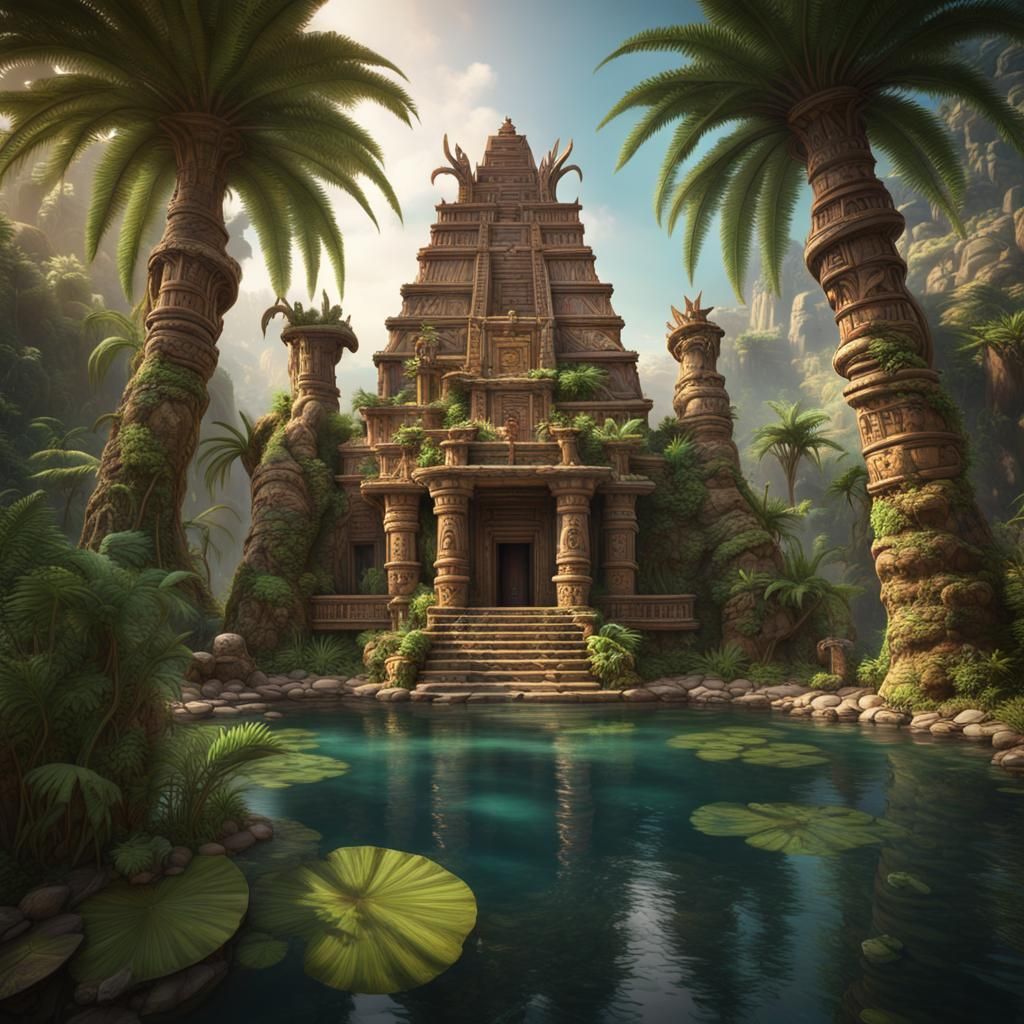 Hopi Temple in Tropical Jungle, Matte Painting
