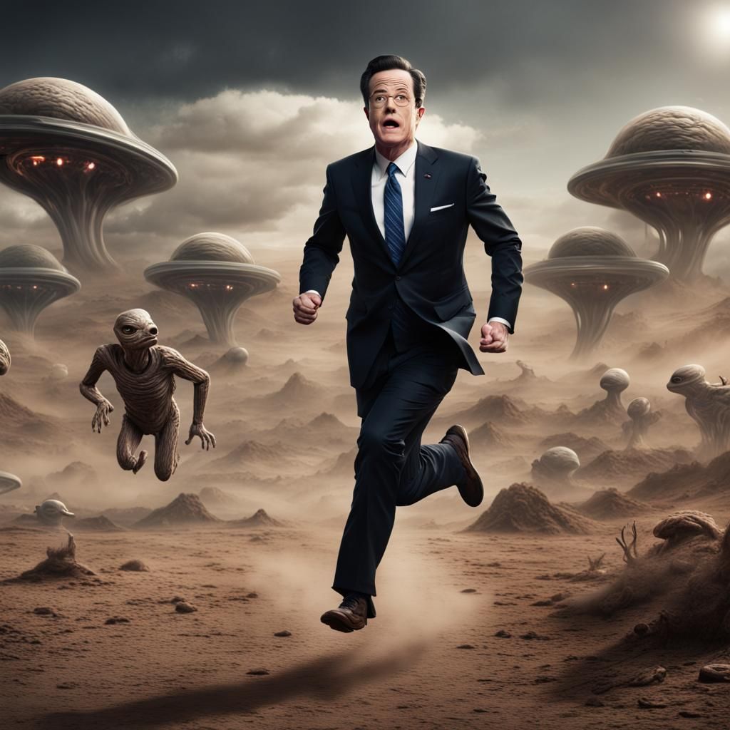 Stephen Colbert's Alien Escape: A Hyperrealistic Rendering