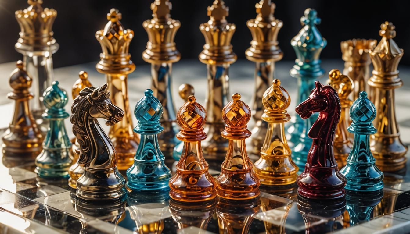 Luxurious Baroque Glass Chess Set Macro Photography
