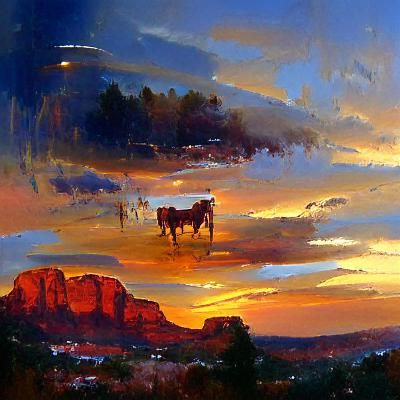 Cowboy at Sedona Sunset, Oil Painting