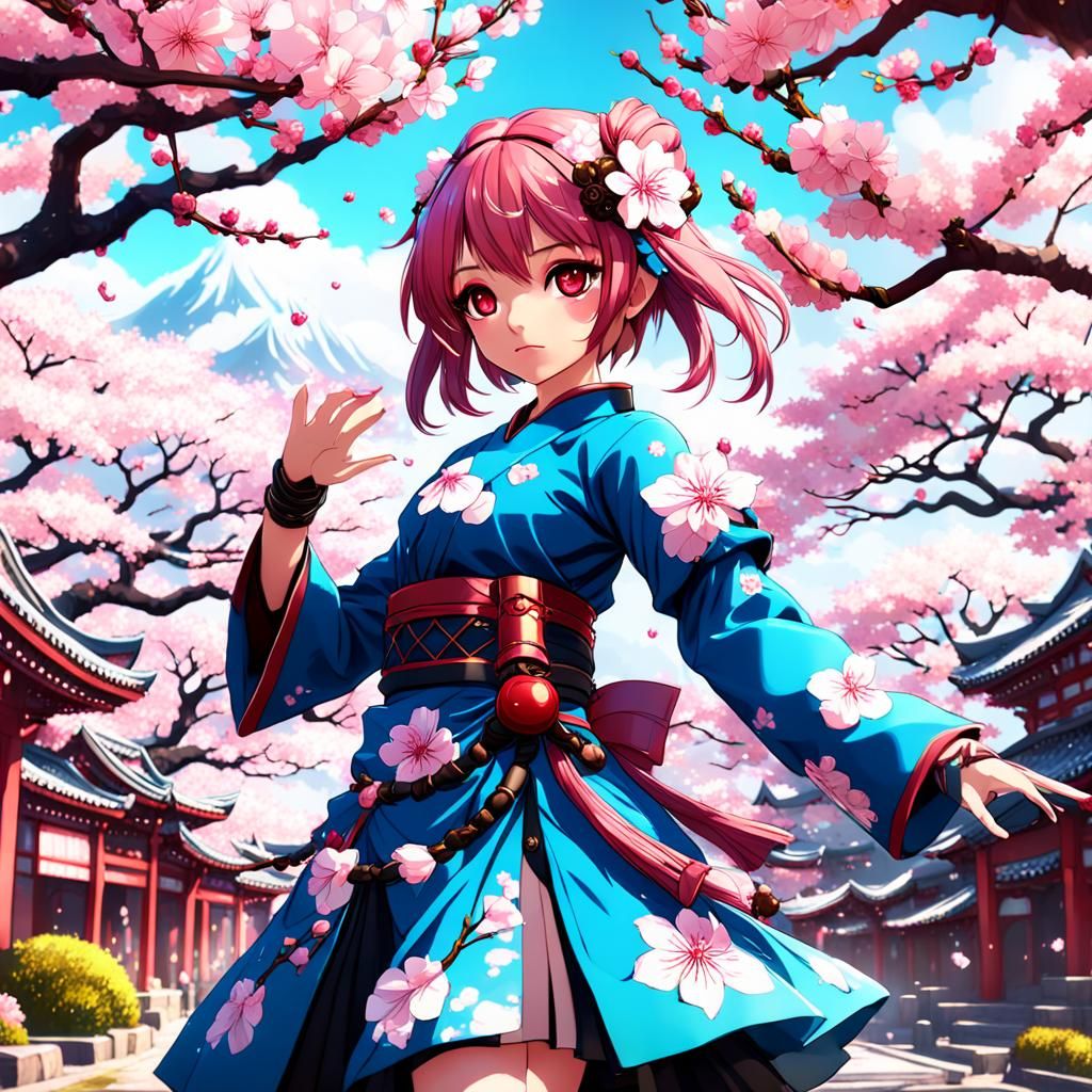 Anime Girl in Cherry Blossom Garden