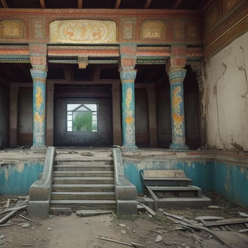 Abandoned Temple in Style of Serebriakova and Warhol