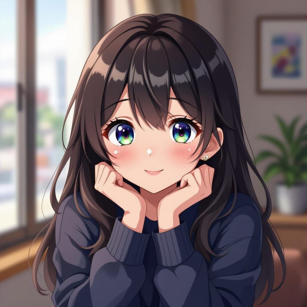 Cute Anime Girl with Sparkling Eyes