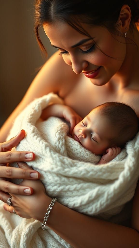 Motherly Love in Soft Golden Light
