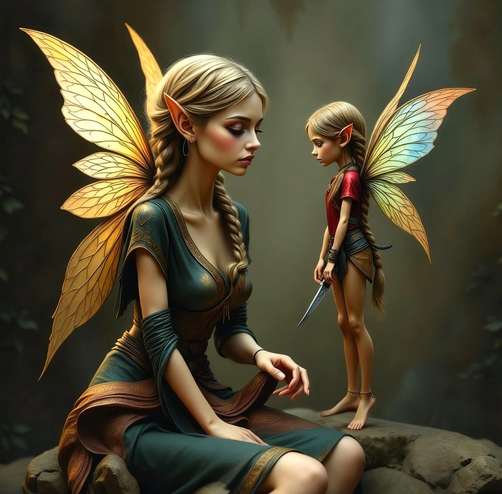 Fairy Guardian Studies Tiny Male Fairy with Knife