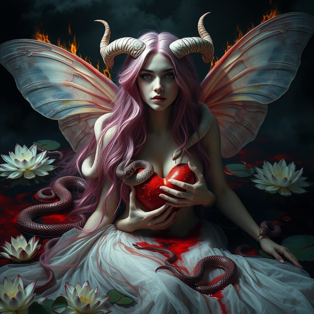 Gothic Woman with Snakes and Butterfly Wings