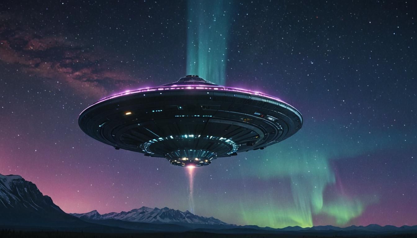 UFO in Starry Night Sky: Cinematic Sci-Fi Concept Art