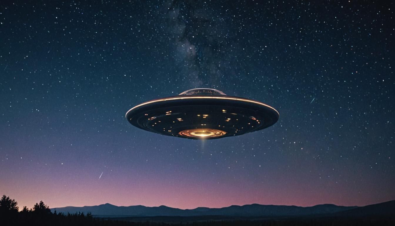 UFO Flying Saucer Over Starry Night Sky