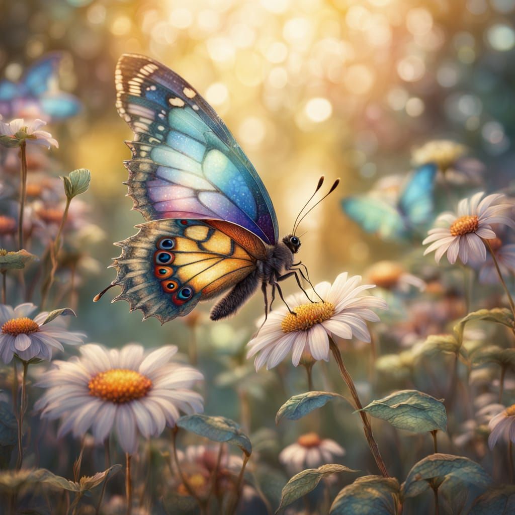 Butterfly in Garden, Whimsical Fantasy Art