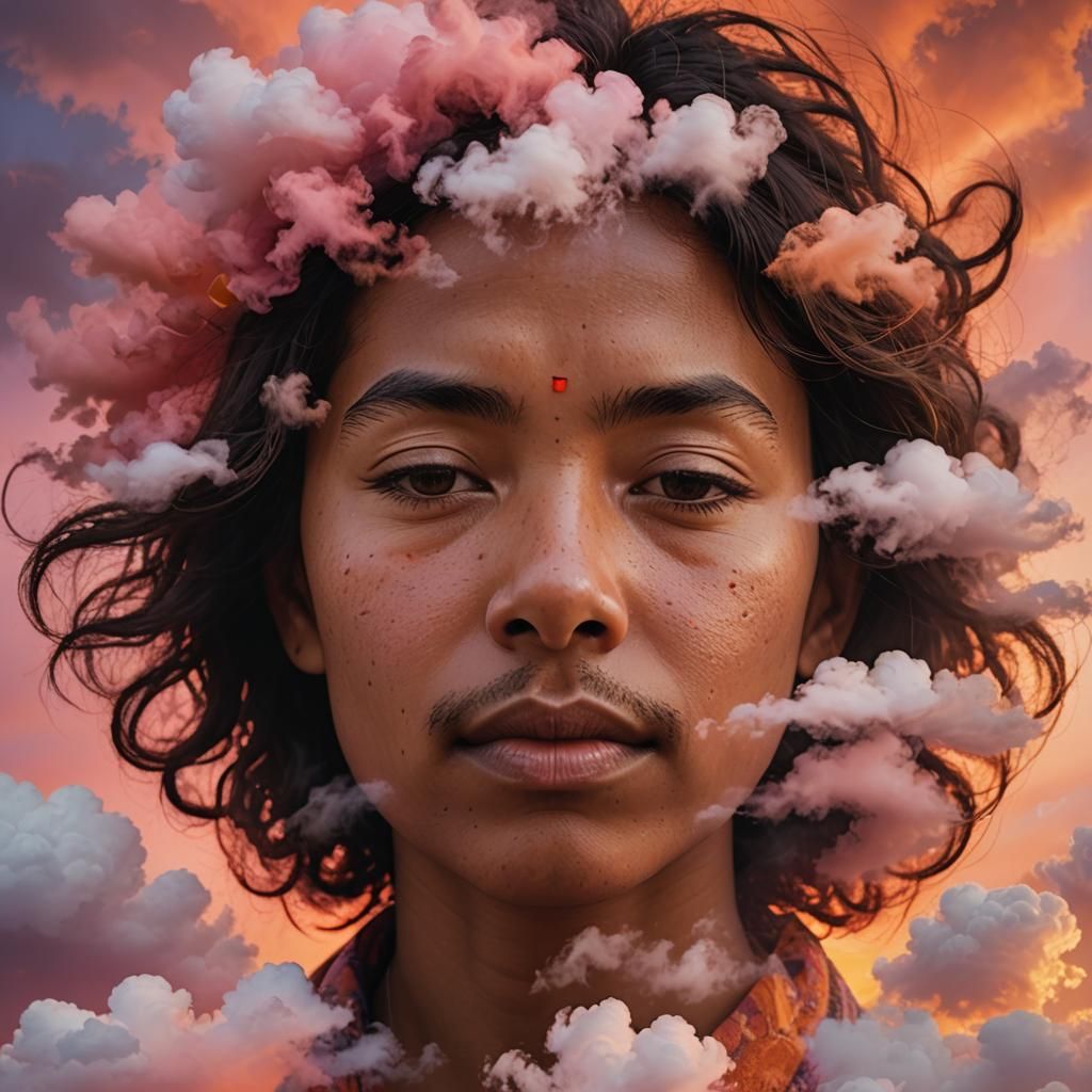 Ra in Swirling Sunset Dreamscape Portrait