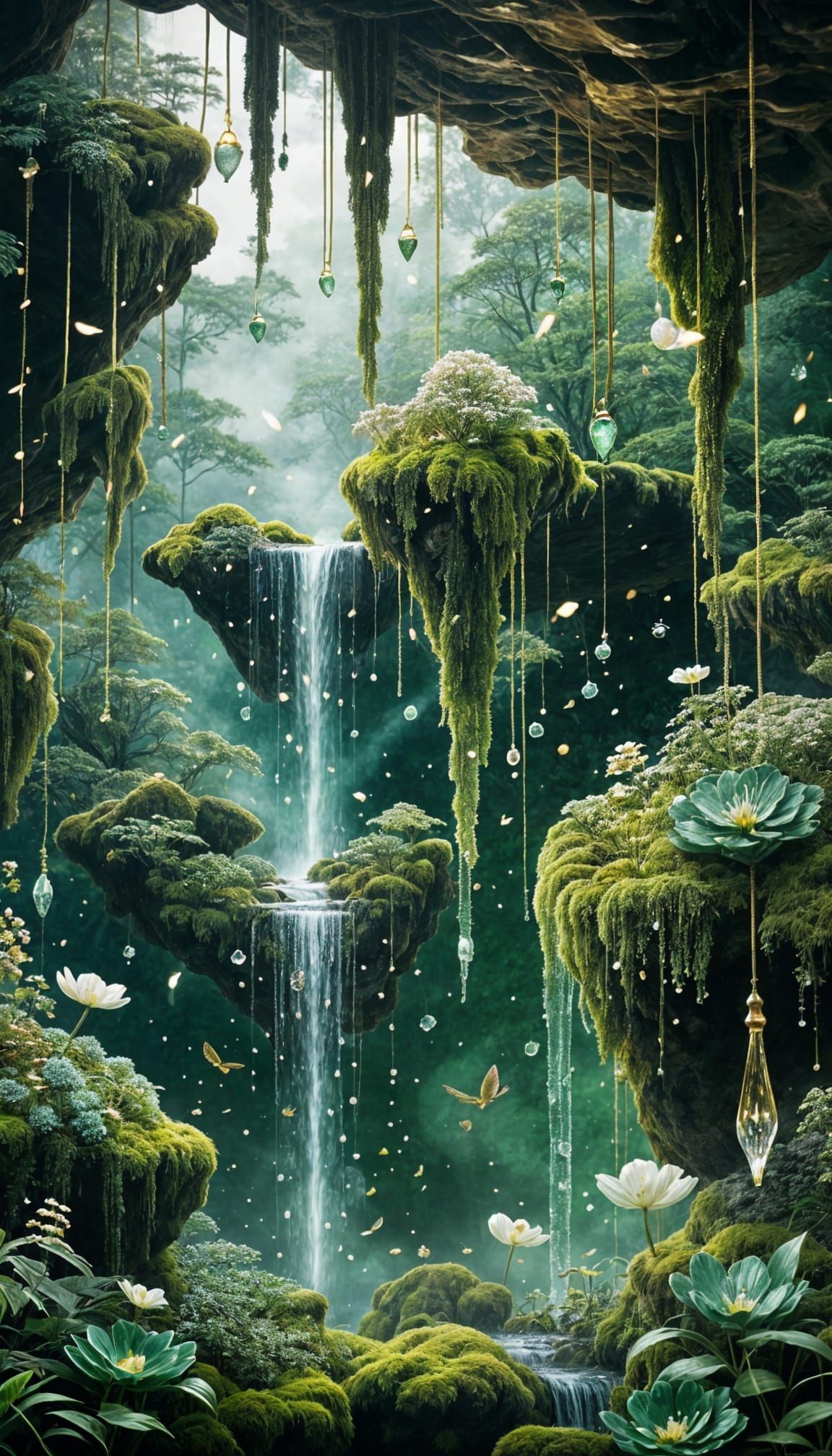 Diamond Waterfall Flowing into Emerald Forest