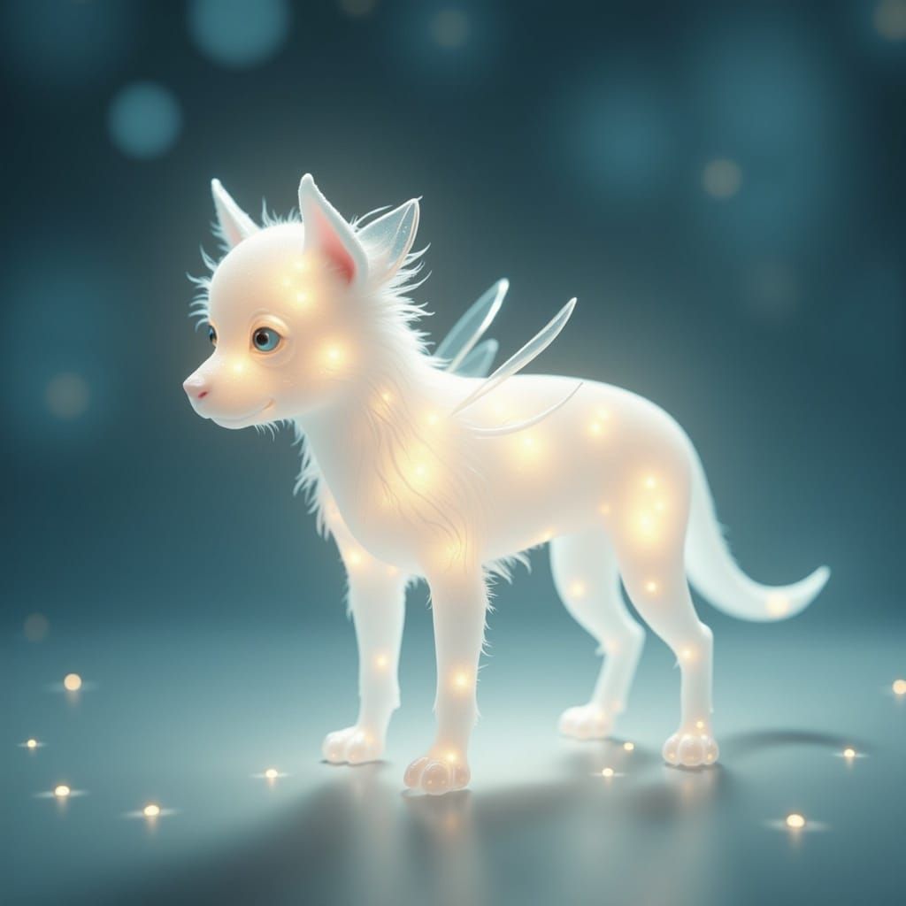 Whimsical Cyrptic Pet with Feathery Wings in Dreamlike Style