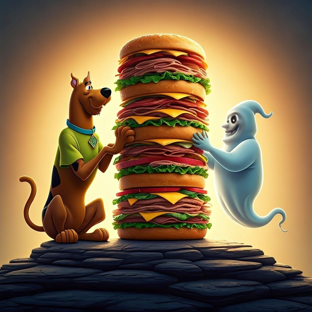 Scooby Doo and Moon Ghost Share Giant Sandwich