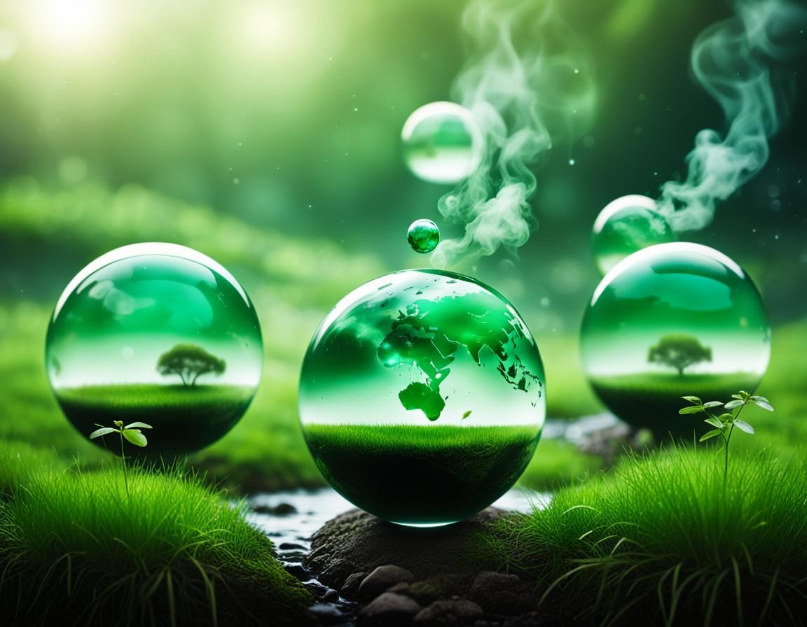 Light green smoke drifting in the background, green fields a...