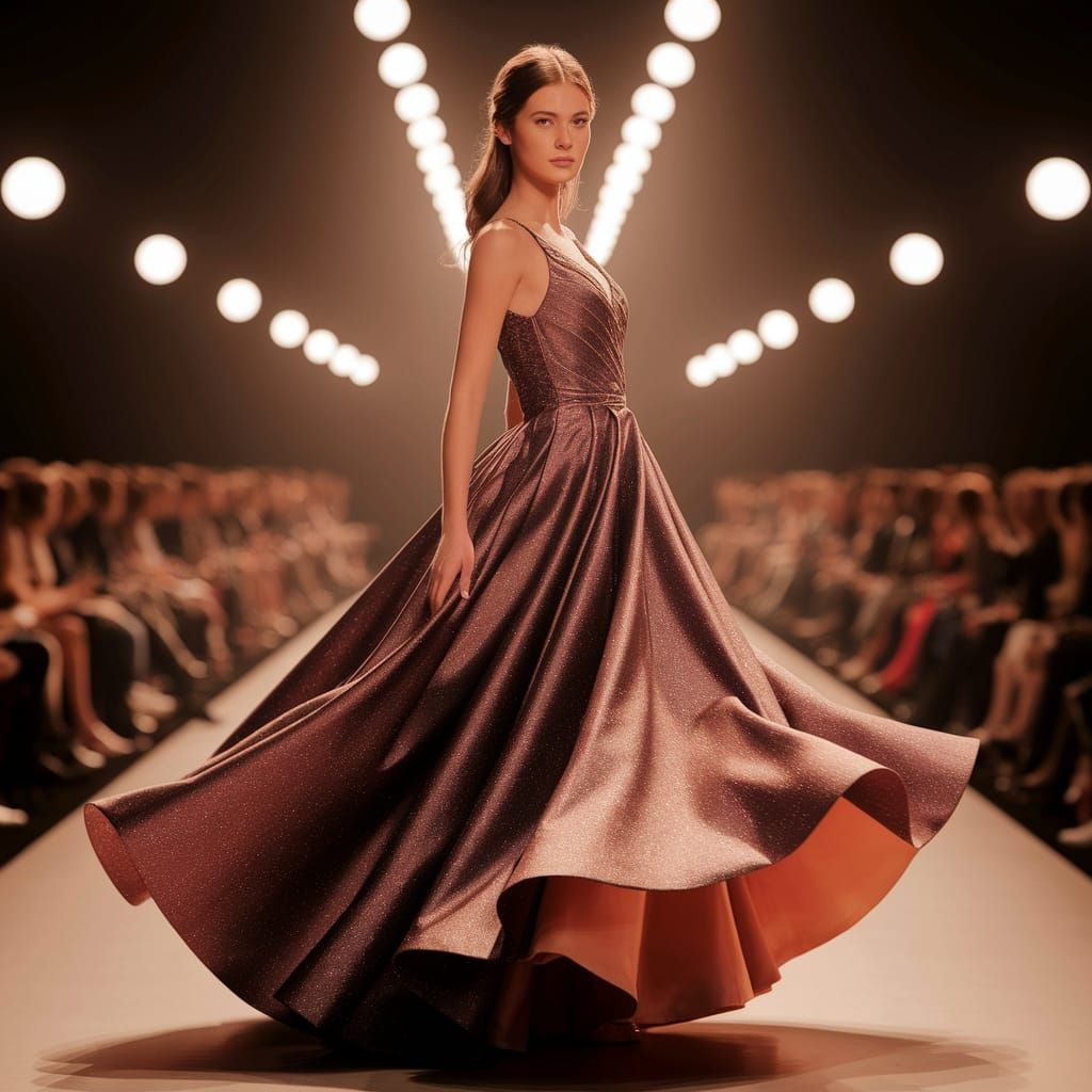 Elegant Woman Showcases Evening Gown on Runway