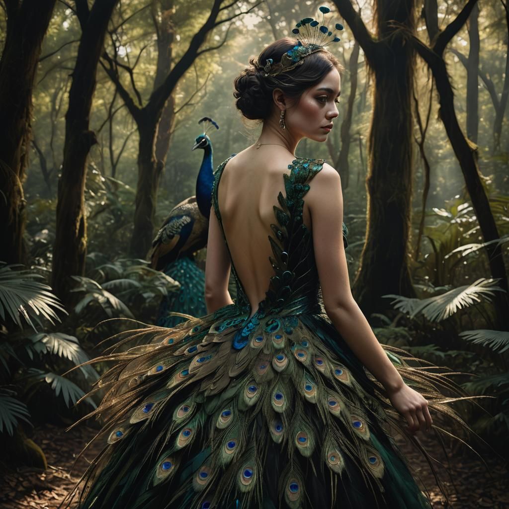 Mystical Forest Portrait with Peacock Feather, Surreal Fine ...