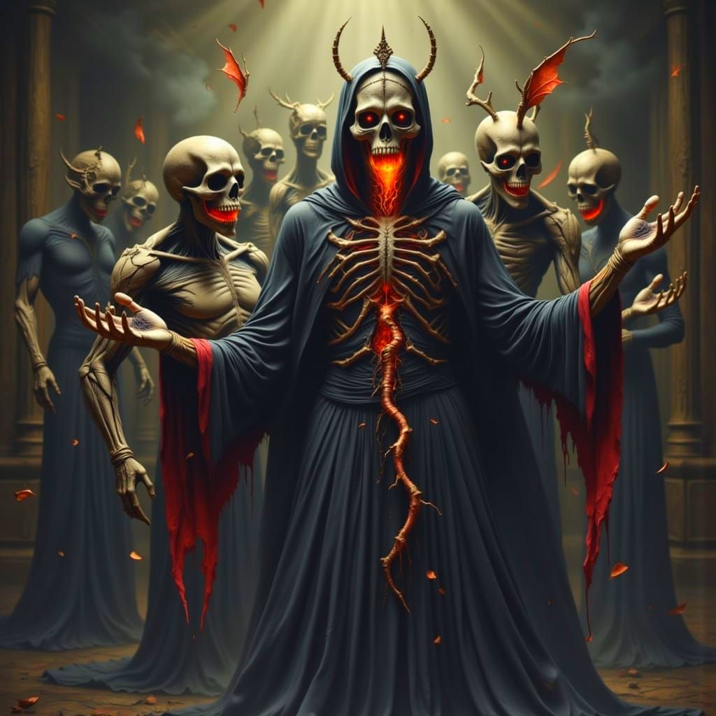 Demonic Creatures Gather in Dark, Surreal Landscape