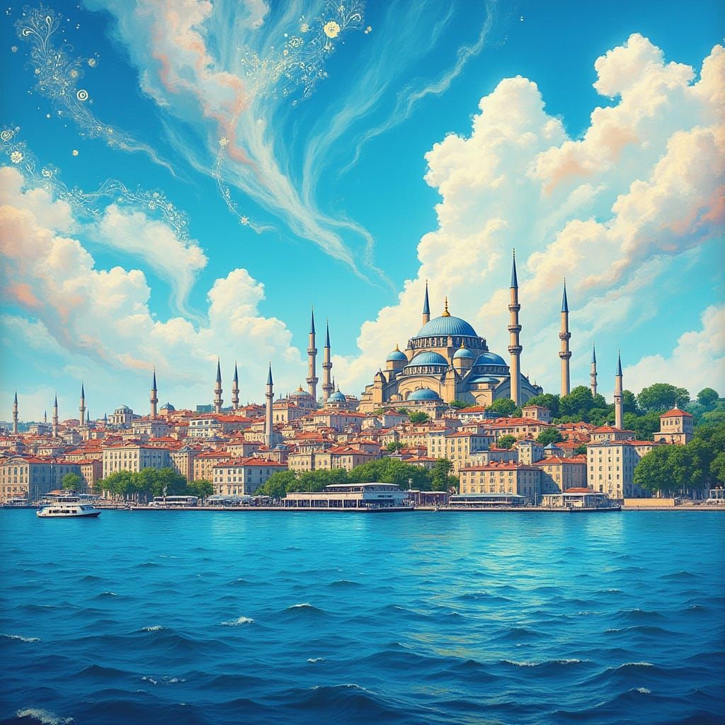Ethereal Istanbul Skyline in Turkish Miniature Style