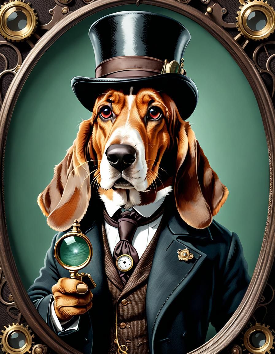 Victorian Steampunk Sherlock Hound in Carroll Style