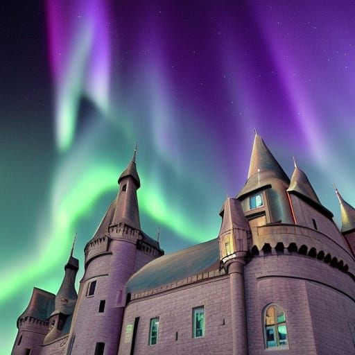Futuristic Castle Under Astral Aurora Twilight